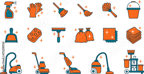 Cleaning Equipment and Supplies Illustration for Services and Household Icon Collection