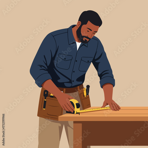 Carpenter measuring wood