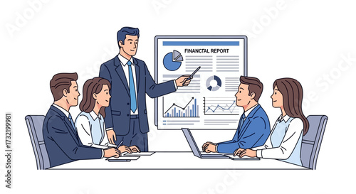 Business presentation of a financial report to a team of professionals at a conference