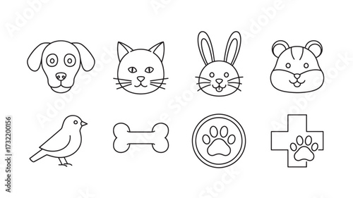 Set of outline pet icons simple line vector design for veterinary clinic and pet shop
