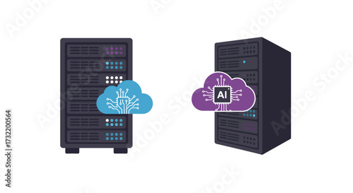 Cloud Computing Servers with AI and Data Network Connection.