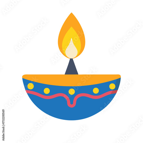 diwali oil lamp diya flat icon isolated white background
