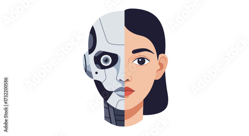 Half Human Half Robot: Conceptual Illustration of Artificial Intelligence.