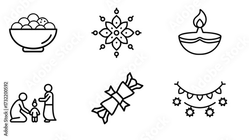 set of icons and images Diwali  Festival of Lights 