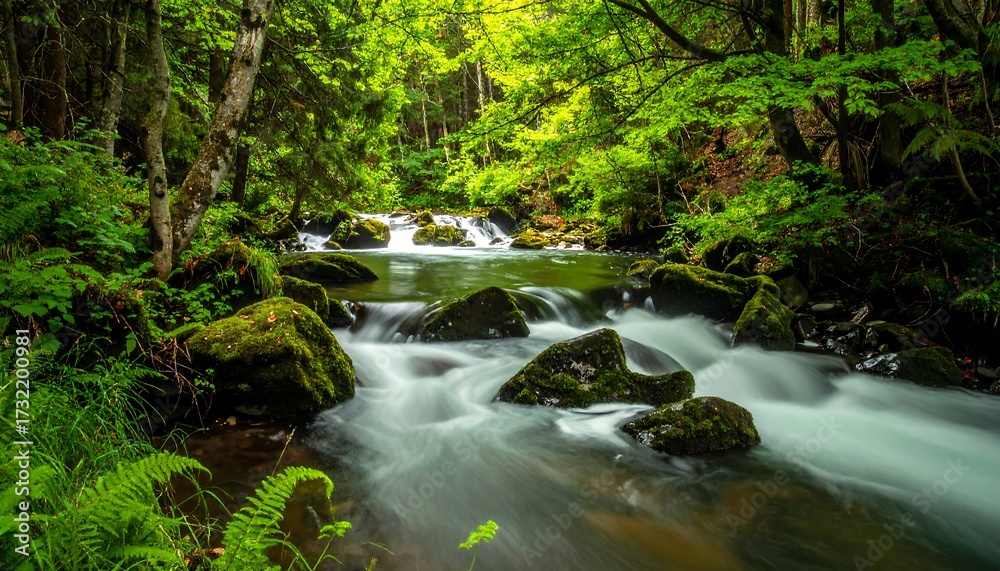 Naklejka premium Forest stream flowing over rocks