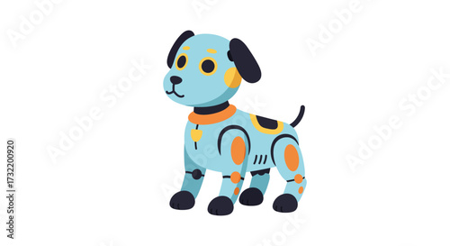Cartoon Robot Dog with Orange Accents and Black Details.