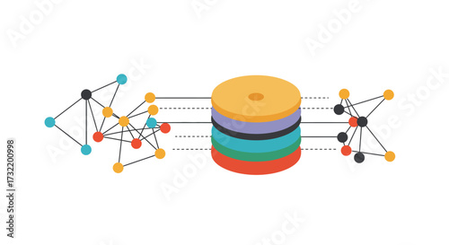 Layered Data Structure with Network Connections Illustration.