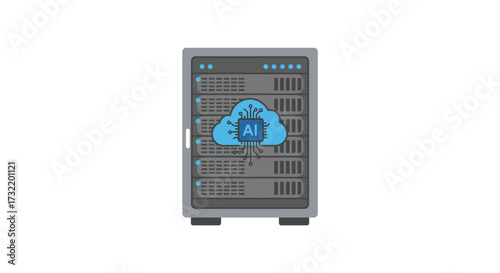 Server Rack with AI Cloud Computing Symbol Illustration.