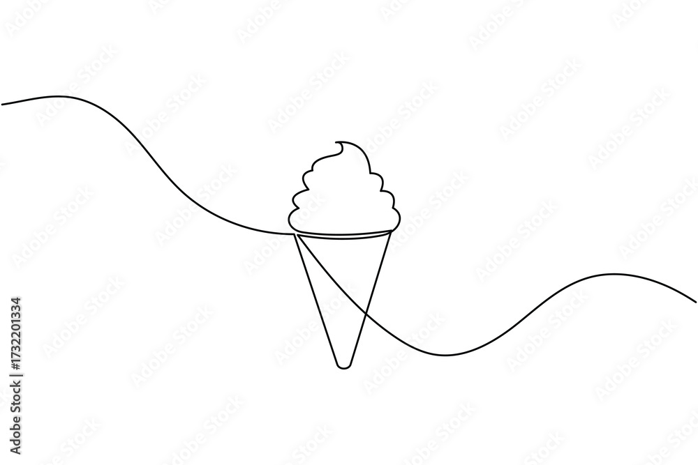 Obraz premium Ice cream cone continuous one line art drawing dessert sweet food vector illustration