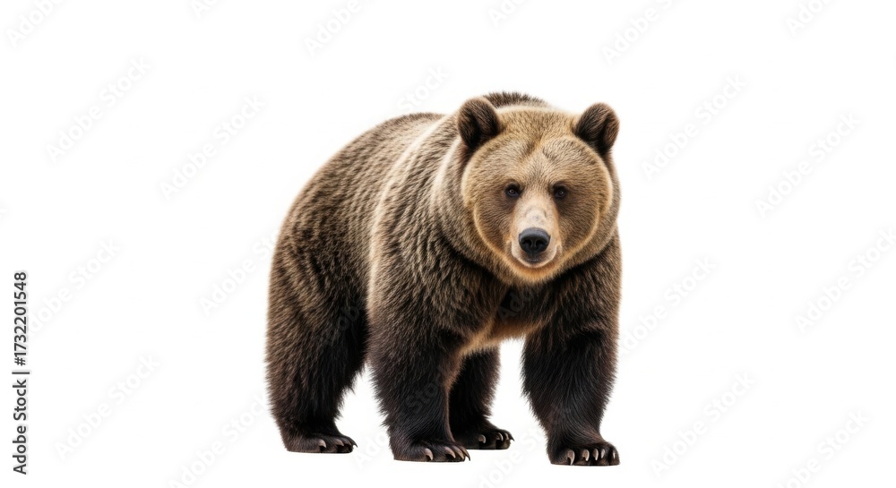 Fototapeta premium Large Brown Bear Standing in White Background with Natural Fur Texture
