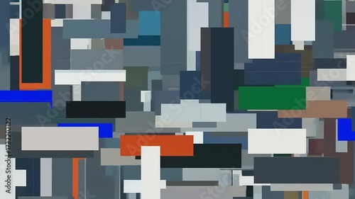 Abstract Geometric Pattern with Rectangles and Lines in Various Colors.