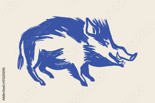 Wild boar silhouette sketch rough brush style vector illustration