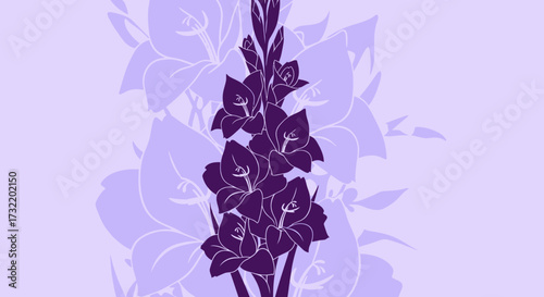 Foto Stylized gladiolus on a pale purple backdrop