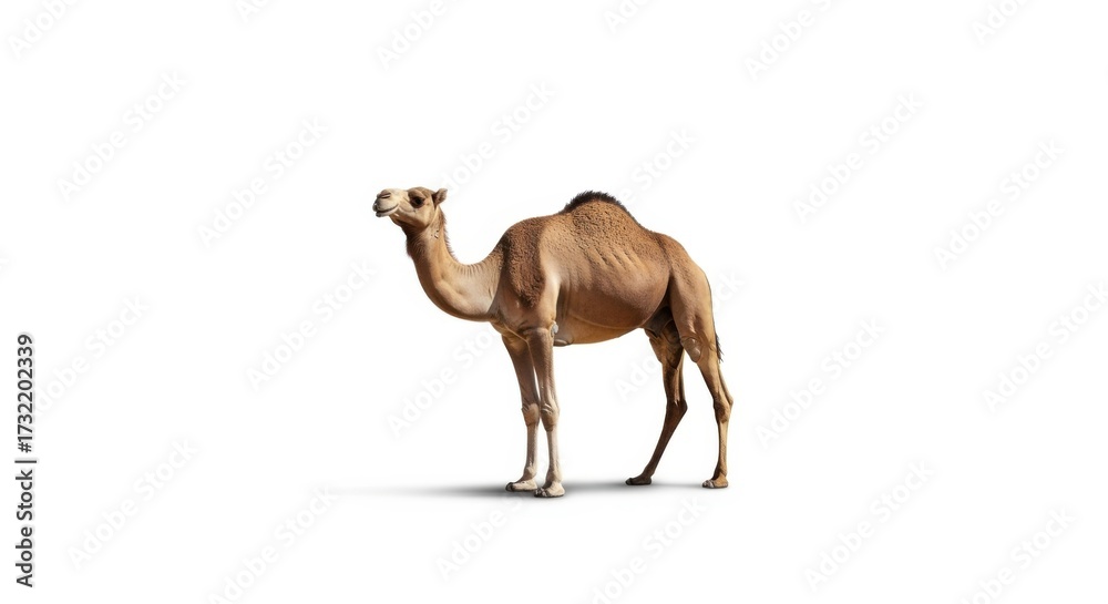 Fototapeta premium Camel Standing in White Background with Natural Colors and Calm Atmosphere