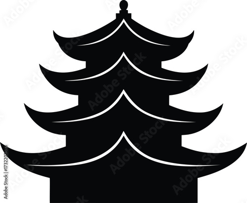 Traditional Asian Pagoda Silhouette Vector Illustration of Historic Temple Architecture