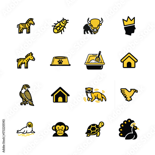 Collection of diverse animal icons and symbols representing wildlife and nature