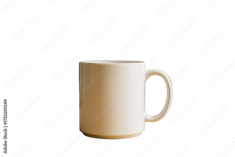 Obraz premium Minimalist plain ceramic mug isolated on white background, clean closeup style, ideal for template or product design element concept. Ai generative