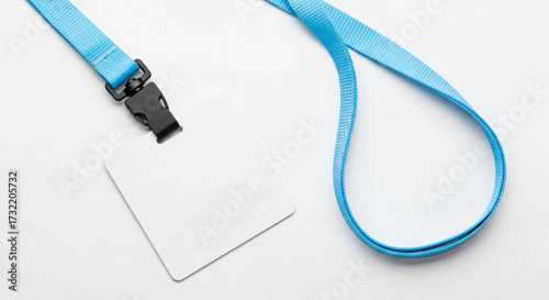 Blank ID Badge with Blue Lanyard on White Background