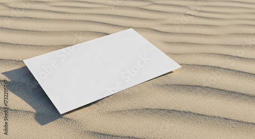 Blank Card on Sand: Mockup for Beach Invitations and Travel Promotions