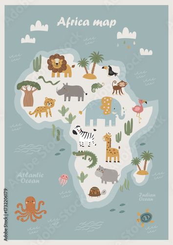 Animals world map, Africa.