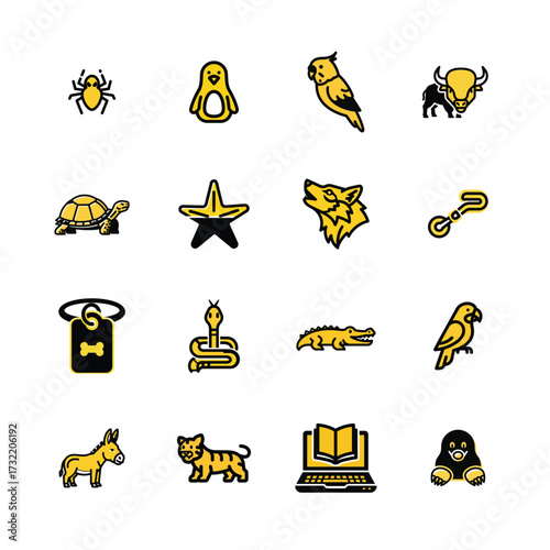 Collection of charming cartoon animal icons featuring a tiger wolf penguin owl and more