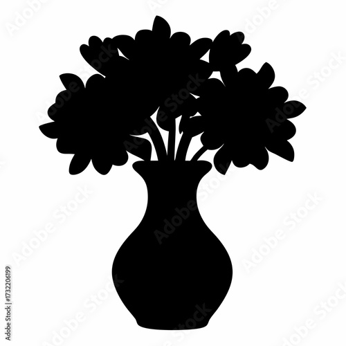 Elegant black silhouette of flowers arranged in a vase, floral arrangement