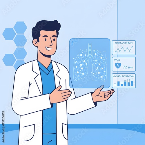 Doctor Presenting Lung Health Data on a Futuristic Screen for Patient Care
