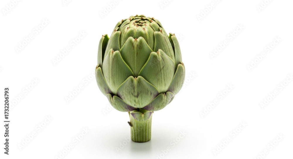 Fototapeta premium Fresh Green Artichoke Blossom Isolated on White Background