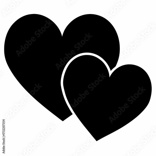 Two overlapping black heart shapes on a white background symbolizing love