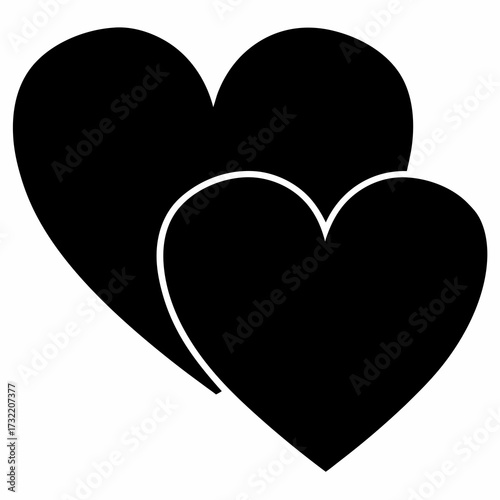 Two Simple Black Hearts Overlapping Representing Love and Connection or Togetherness