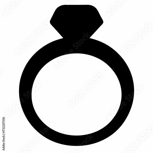 Simplified silhouette illustration of a classic engagement ring with a prominent diamond