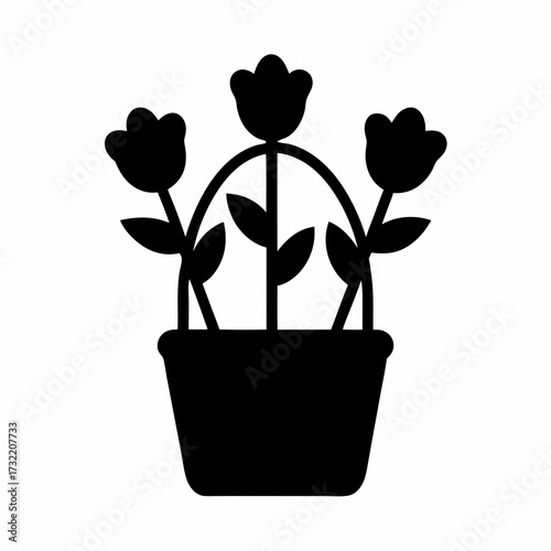 Silhouette of three tulips in a basket perfect for spring designs