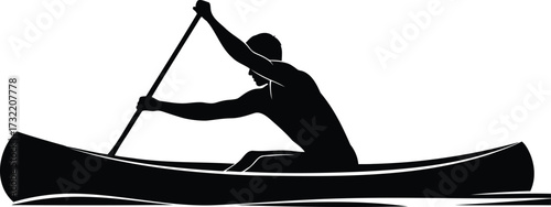 Silhouette of Person Paddling Canoe Vector Illustration on Water