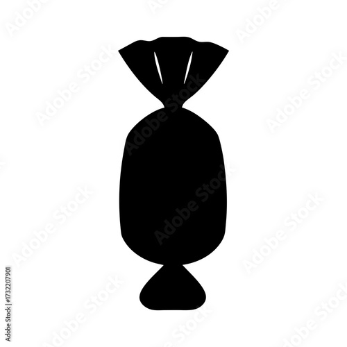 Silhouette illustration of wrapped candy, sweet treat on white background and minimalistic design