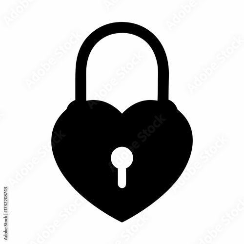 Elegant black heart shaped padlock representing love, security and romance