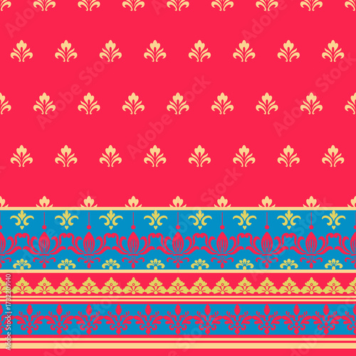 Sari Indian pattern. Sari Indian oriental pattern. Floral Indian pattern style can be used in fabric design for clothing, textile, background, wallpaper, embroidery, floral pattern 