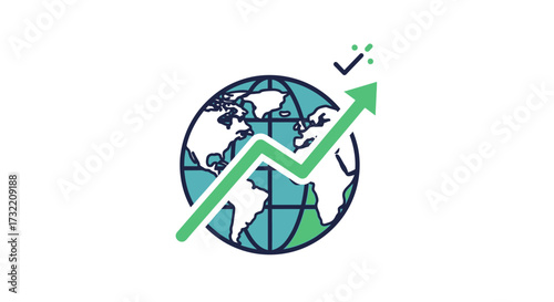 Global Growth Trend with Upward Arrow and Tick Icon for Financial Success Depiction