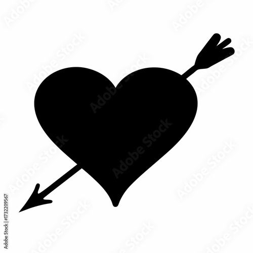 Black Heart Pierced by Arrow Symbolizing Love, Romance, and Valentine's Day