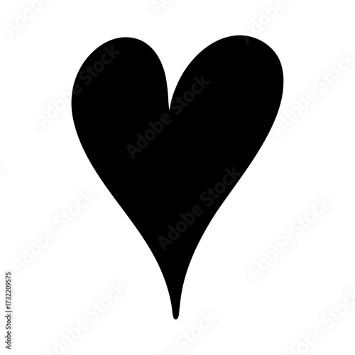 Simple black heart shape with slightly elongated point on a white background