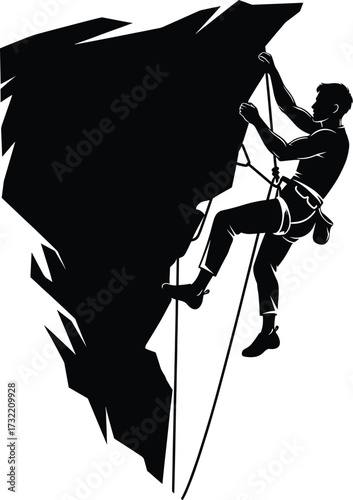 Rock Climber Silhouette Scaling Steep Cliff Vector Illustration