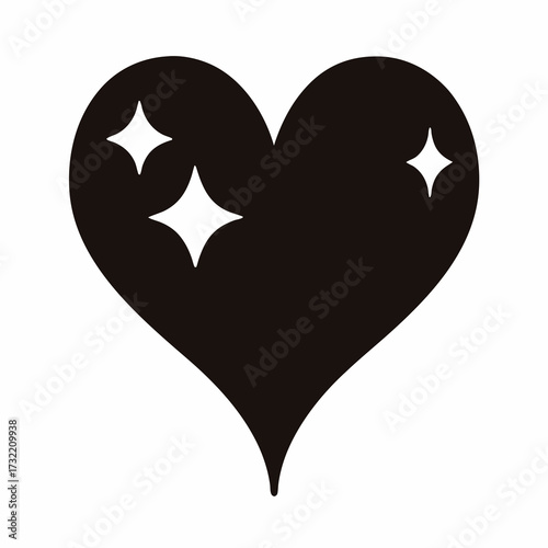 Black heart with sparkling stars on a white background expresses love