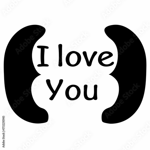 Bold declaration of love, I Love You, between bracket symbols isolated on white