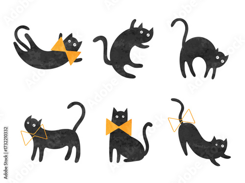 Cute watercolor black cats ...