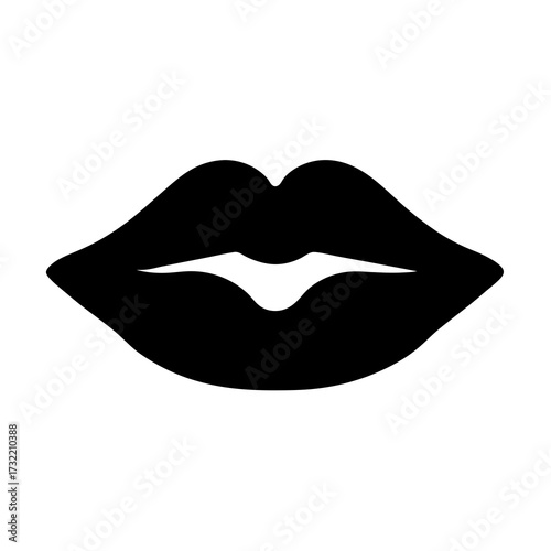 Stylized black lips graphic illustration, representing speech, beauty and sensuality