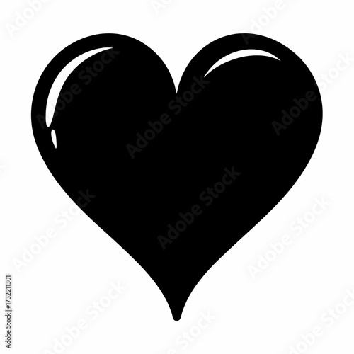 Black heart with white reflections isolated on white background, shiny love icon