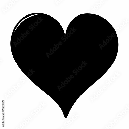 Bold black heart on a white background conveys love and emotion