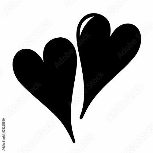 Two stylized black hearts suggesting love connection on plain white background