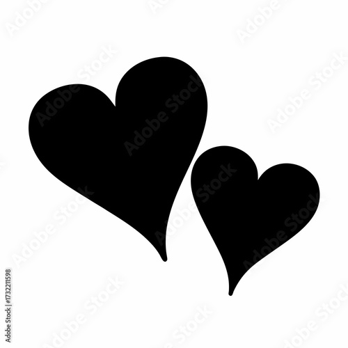 Two black hearts intertwined, symbolizing love, connection, and affection on white background