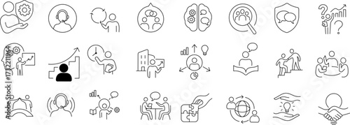 Business Management Stroke Icon Collections. Containing Leadership, Teamwork, Strategy, Growth and more icons.