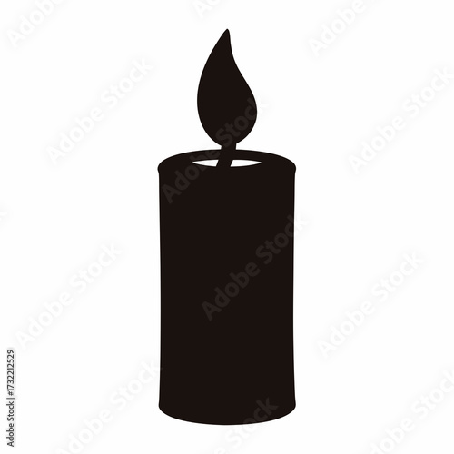 Silhouette of a simple, elegant candle with flickering flame on white